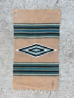Vintage 14.5”x26” Handwoven Southwestern-style rug saddle blanket center diamond